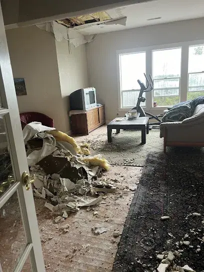 Gutted living room during restoration in Brooklyn